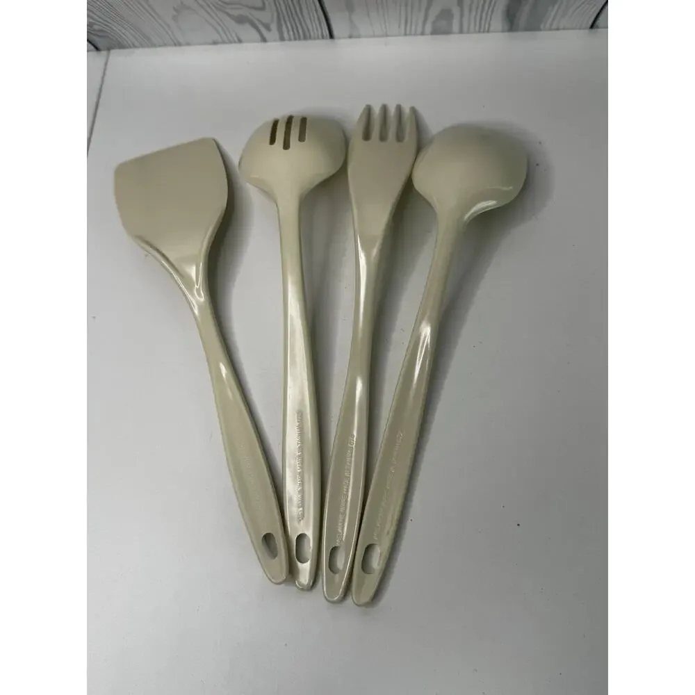 4 Pc MCM Melamine Ware Old Stock Kitchen Serving Utensils Ivory Spatula Spoon